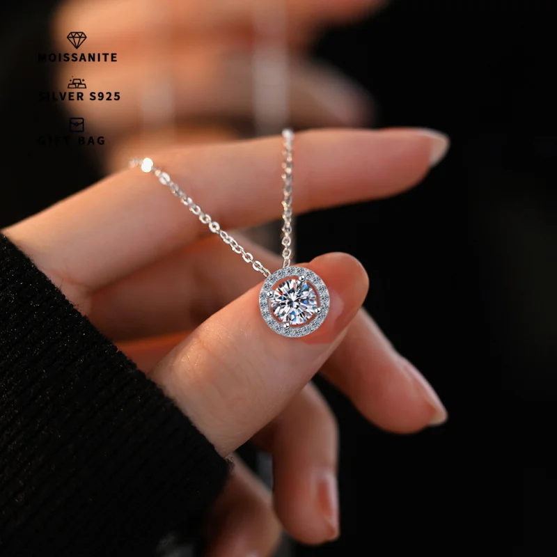 S925 silver plated platinum 0. 5ct/1ct/2CT Men's & Women's pendant inset round white GRA moissanite chain luxury jewelry gifts