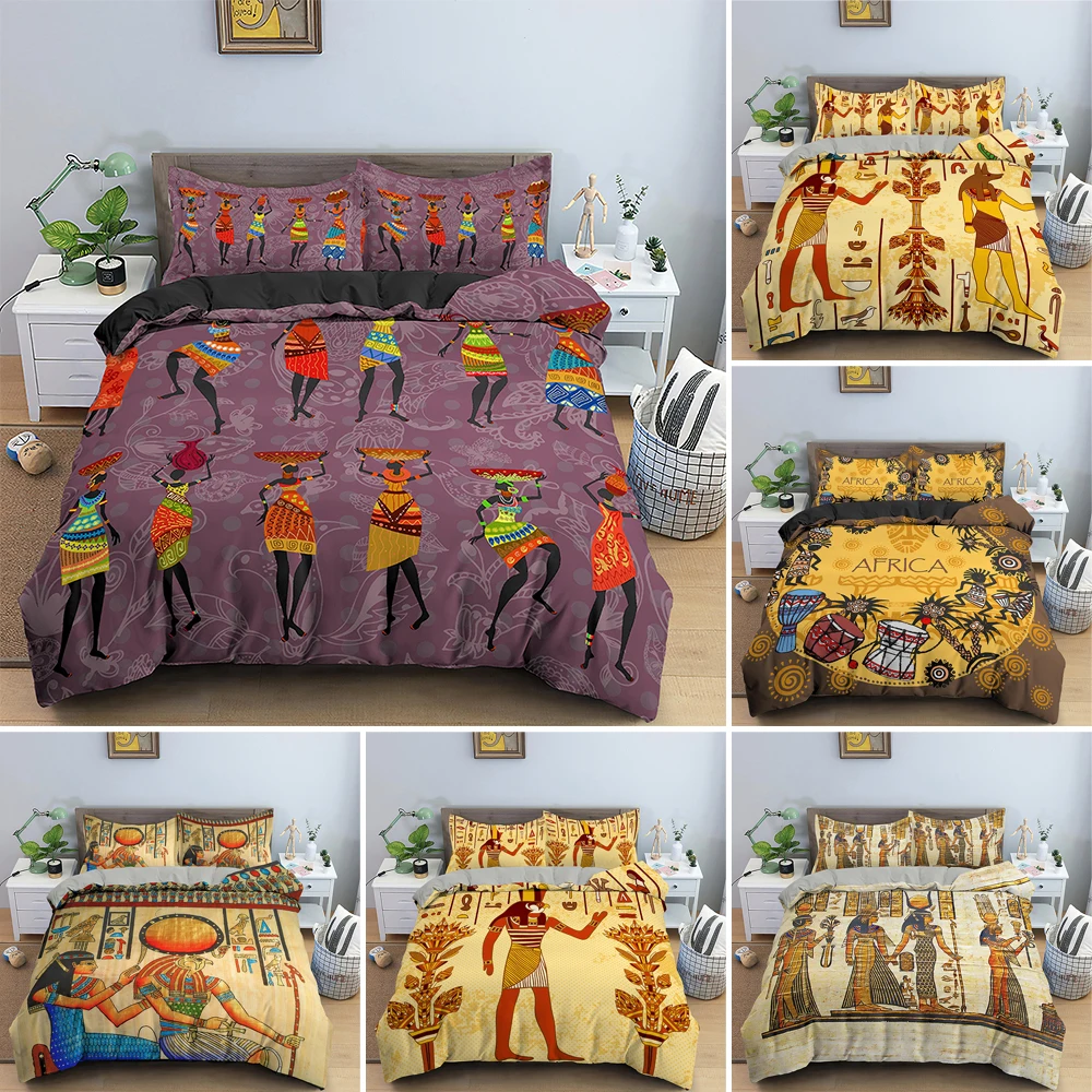 

Creative Ancient Egyptian Pattern Bedding Set 2/3pcs Queen King Size Microfiber Quilt/Comforter Cover For Adults Bedroom Decor