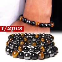 2pcs hematite tiger eye beads bracelets handmade adjustable men health protection energy stones couple distance bangles jewelry