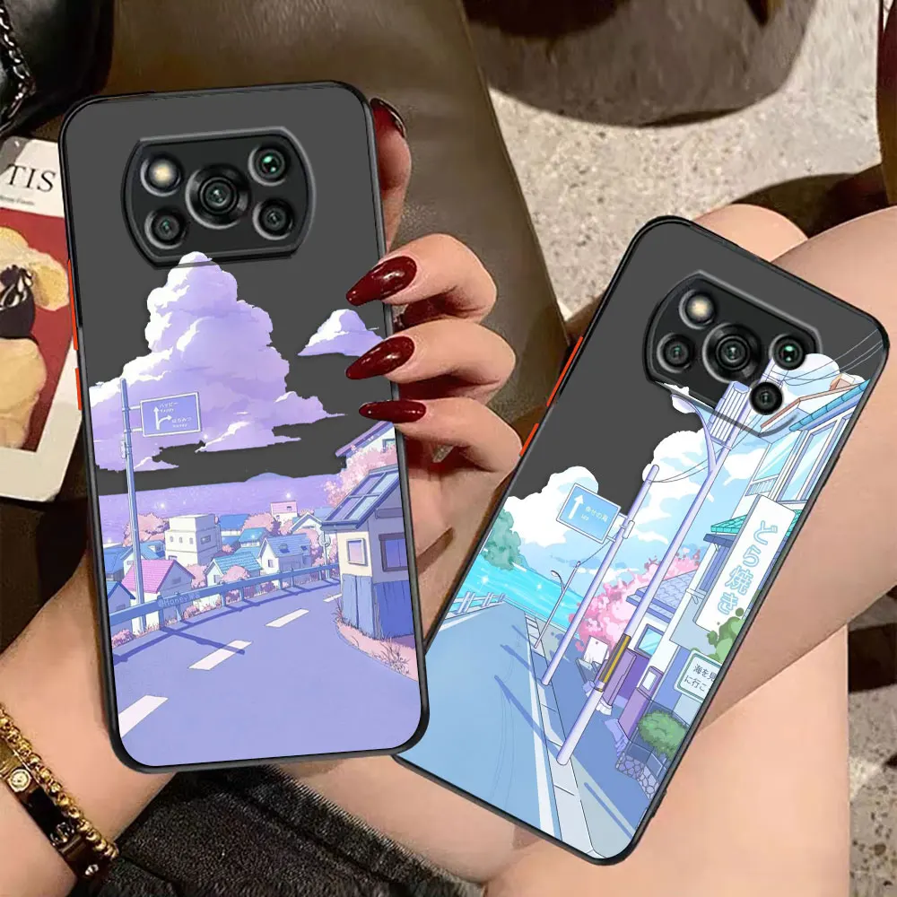 

Japan Anime Landscape Scenery Matte Case for Xiaomi POCO X4 X3 X2 M4 M3 M2 F4 F3 GT F2 C40 PRO 5G A3 MIX4 CIVI Case Funda Shell