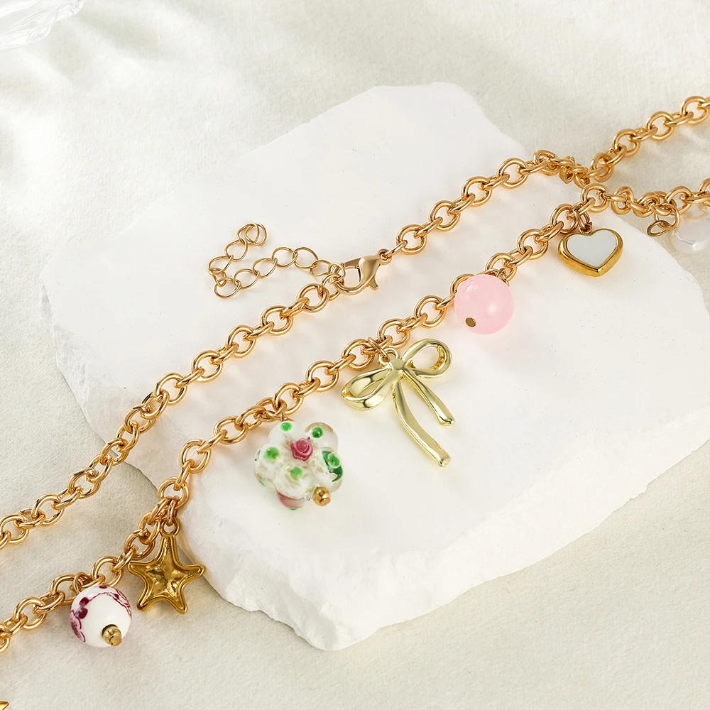 Креативное ожерелье с подвесками в виде цветка морской звезды и банта для женщин