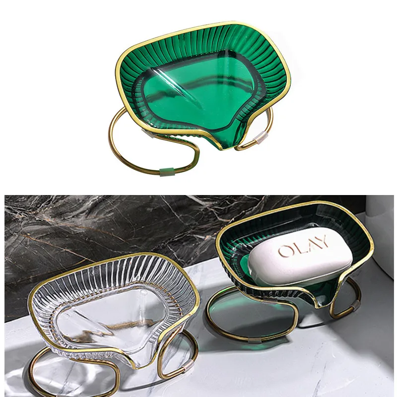 

Luxury Soap Holder for Bathroom Leaf Shape Self Draining Soap Dish with Metal Bracket Bathroom Accessories
