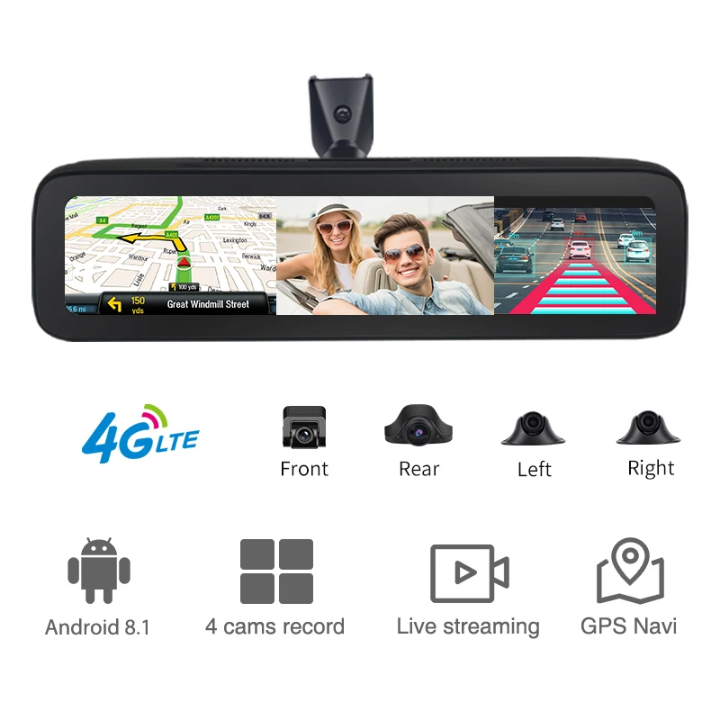 Anfilite 12 дюймов Android 360 4 канала 4G Автомобильный видеорегистратор 4 камеры 1080 ° панорамный P Автомобильный видеорегистратор WIFI GPS ADAS видеорегистратор 2 + 32G