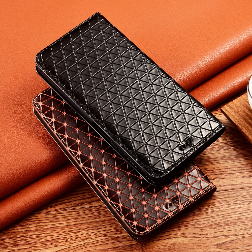 

Lattice Veins Genuine Leather Case for Vivo Y32 Y55s Y67 Y54s Y15a Y74s Y76s Y15s Y71t Y01 Pro Cowhide Magnetic Flip Cover Case