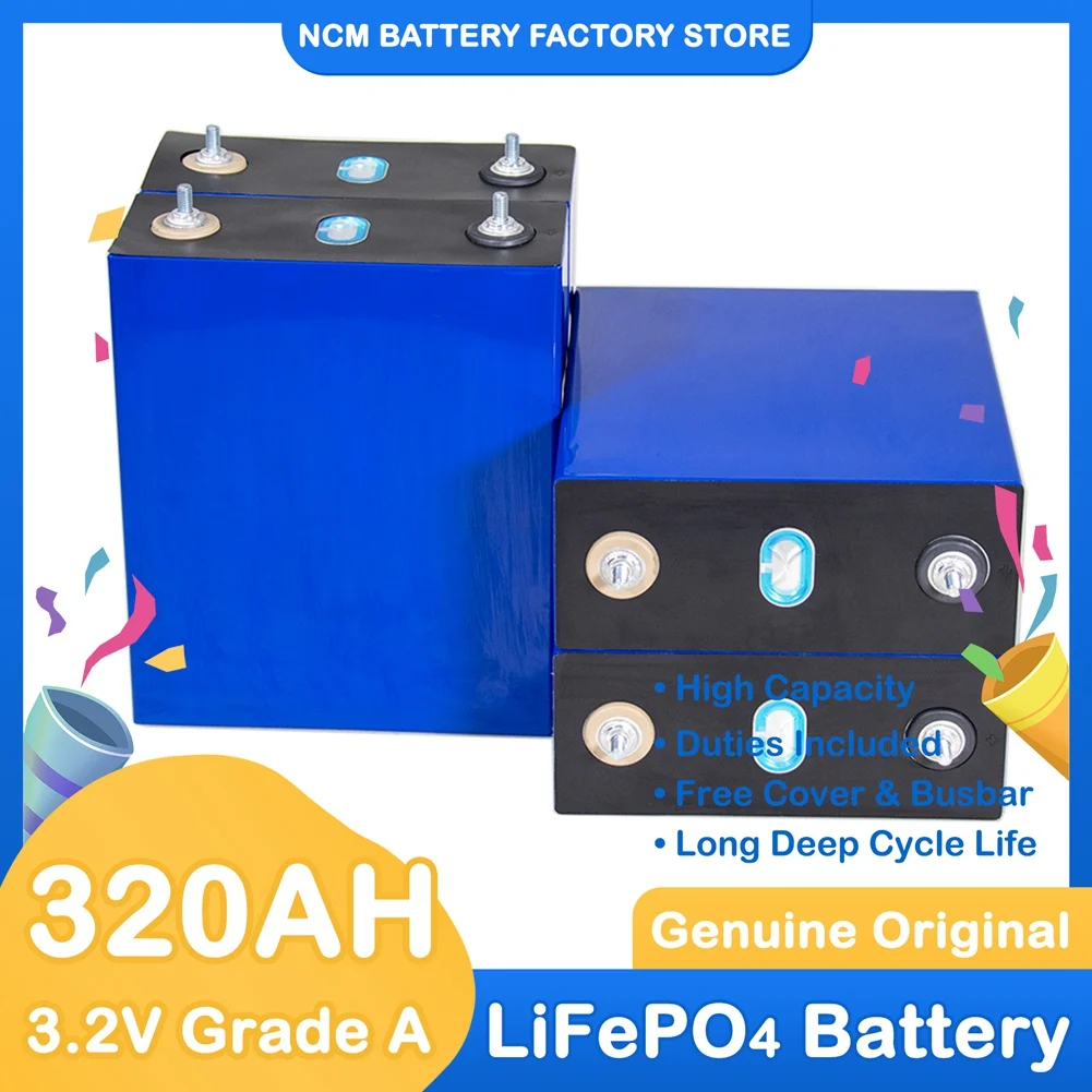 

3.2V 320Ah Lifepo4 Solar Cell Battery Rechargeable Lithium Iron Phosphate Batterie for 12V 24V 48V Boat Golf Cart RV EV Forklift