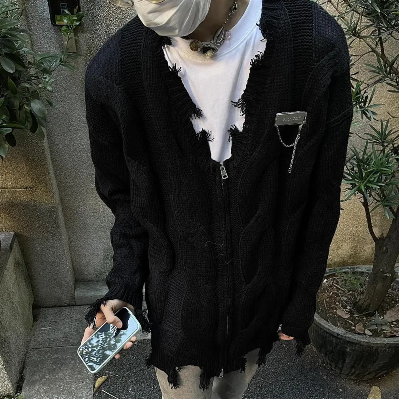 Американские потертые края High Street металлические контрастные цвета кардиганы с