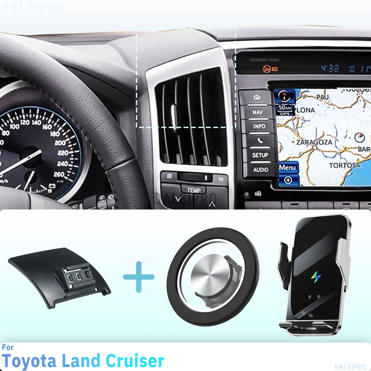 Фото Держатель для телефона для Toyota Land Cruiser J200 2008-2014 2015, магнитное крепление, беспроводная зарядка с умным датчиком, быстрое снятие одним касанием, Qi №1
