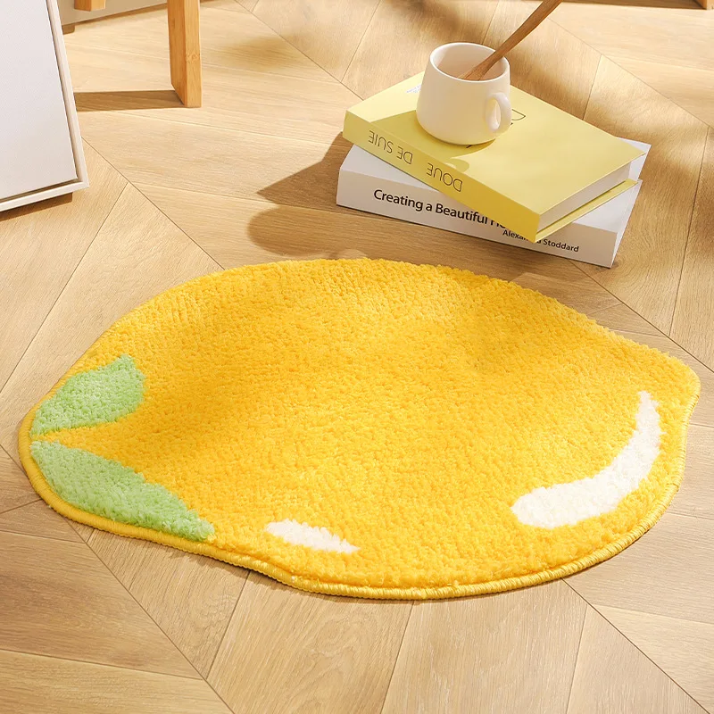 

Inyahome Cute Lemon Absorbent Kids Small Bath Mat Yellow Cartoon Fruit Bathroom Rug No Slip Floor Mat 19x24Inches for Home Decor