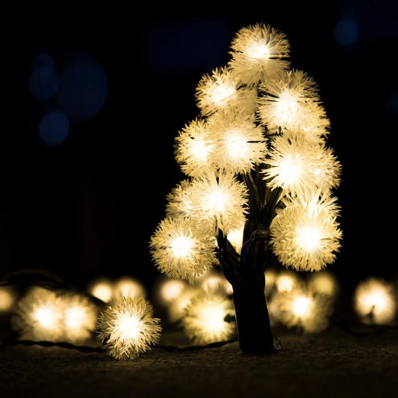 

7M 50LEDs Solar Powered Fur Ball Snowflake LED Lighting Strings Garden Garland Tree Decor Christmas Tree Hanging Fairy Light