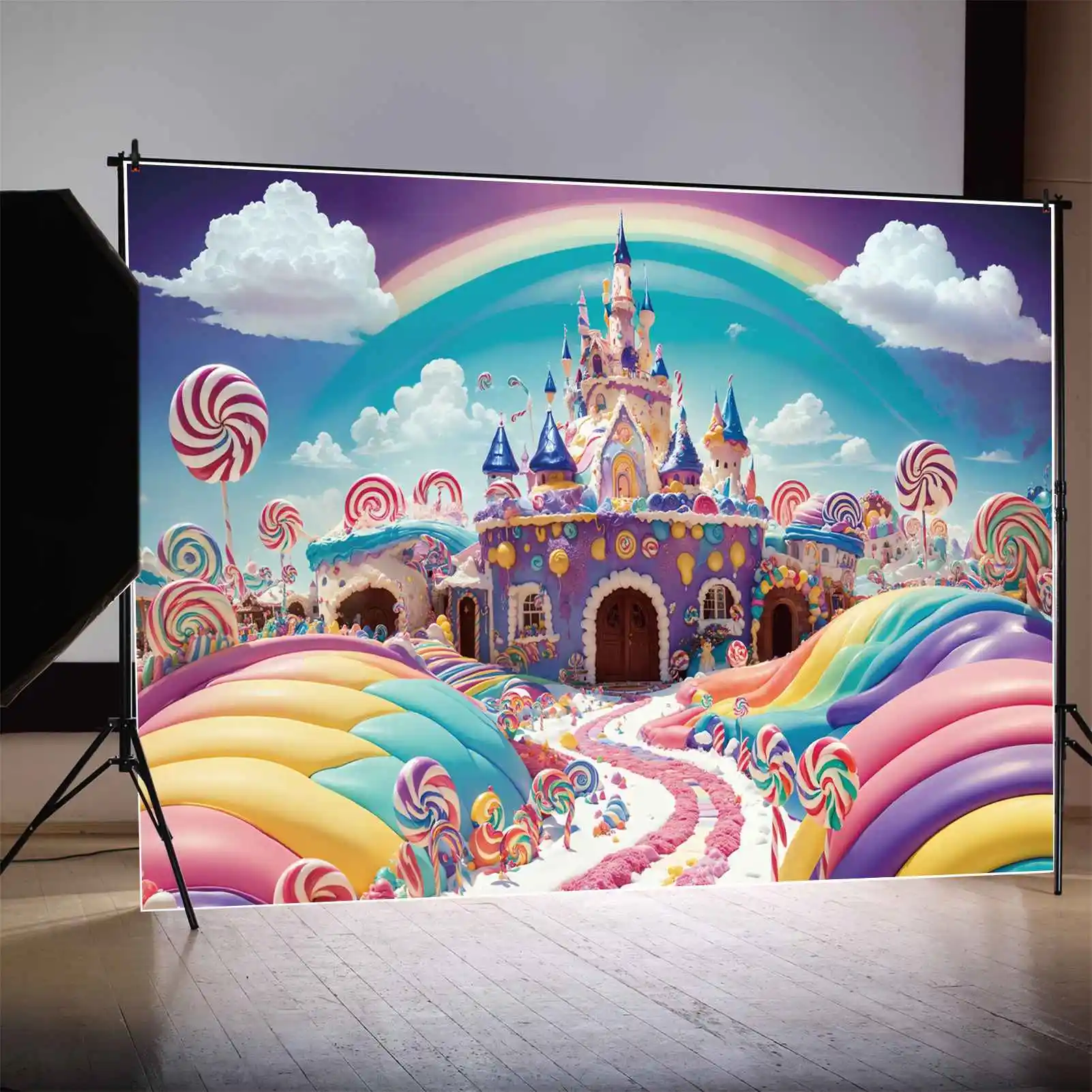 

Candyland Birthday Party Backdrops Photography Decorations Cream Cake Lollipop Customized Baby Photo Booth Photo Backgrounds
