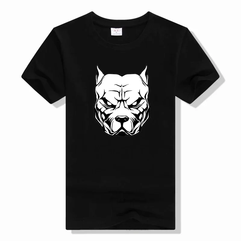 Футболка мужская с принтом питбуля хлопок круглый вырез короткий рукав смешной
