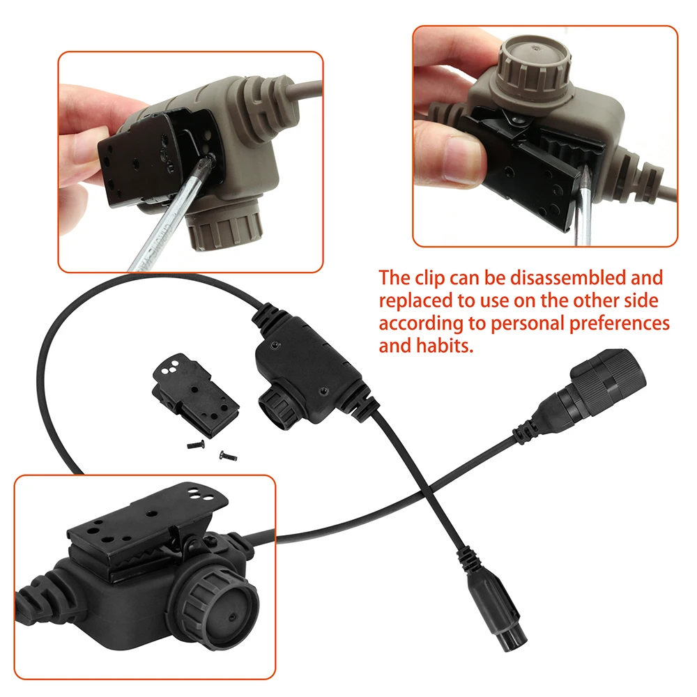 Military RAC Airsoft Shooting Headphone Adapter RAC 6PIN PTT Push to Talk RAC Ptt 6 Pin Plug for Tactical Hunting Headphones