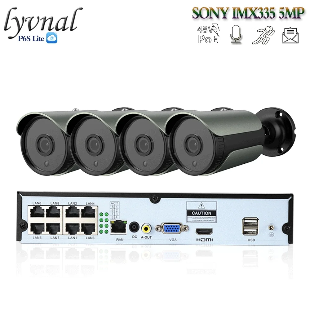 

4CH h.265 SONYIMX335 5mp ip camera poe 48v with audio outdoor UHD video 8CH nvr poe plug and play cctv system poe kit