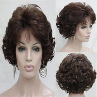 american european women curly wavy wigs natural brown bob hair wig short curly synthetic wigs heat resistant fiber party wigs