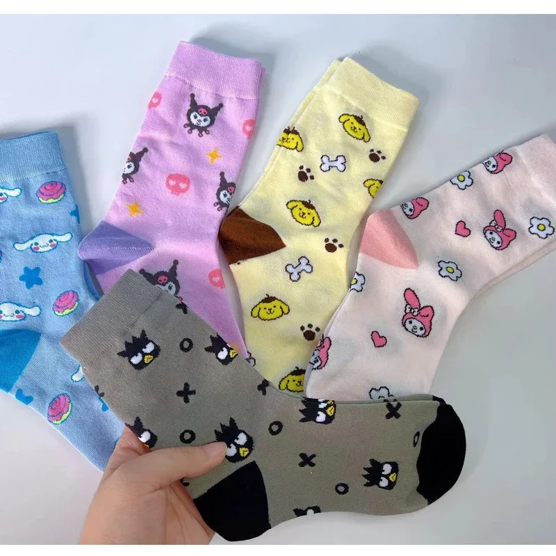 Sanrio Hello Kitty Kuromi Cinnamoroll хлопковые носки с героями мультфильмов комплект из 5 пар