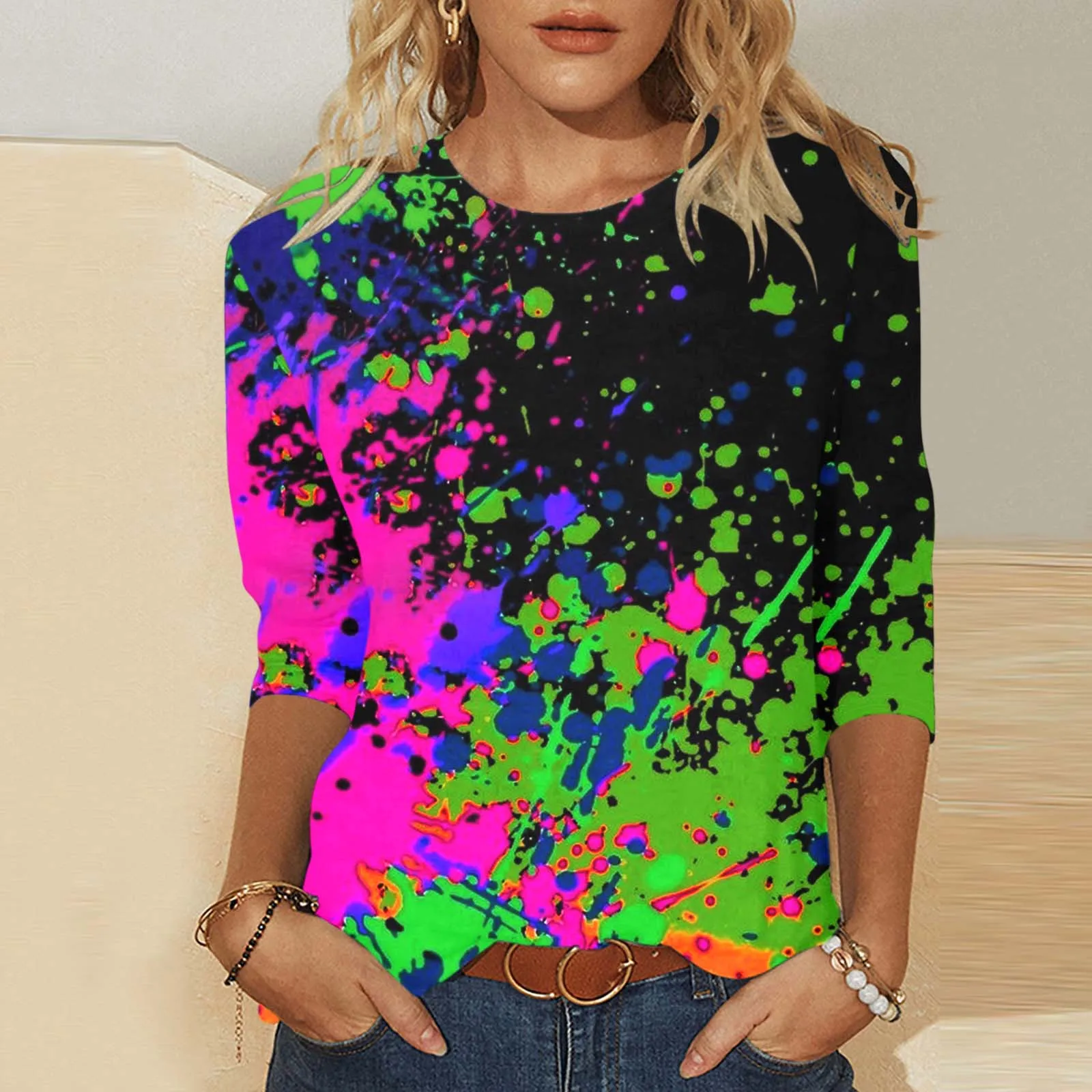 Блузка женская с круглым вырезом Модный повседневный мягкий пуловер свободного