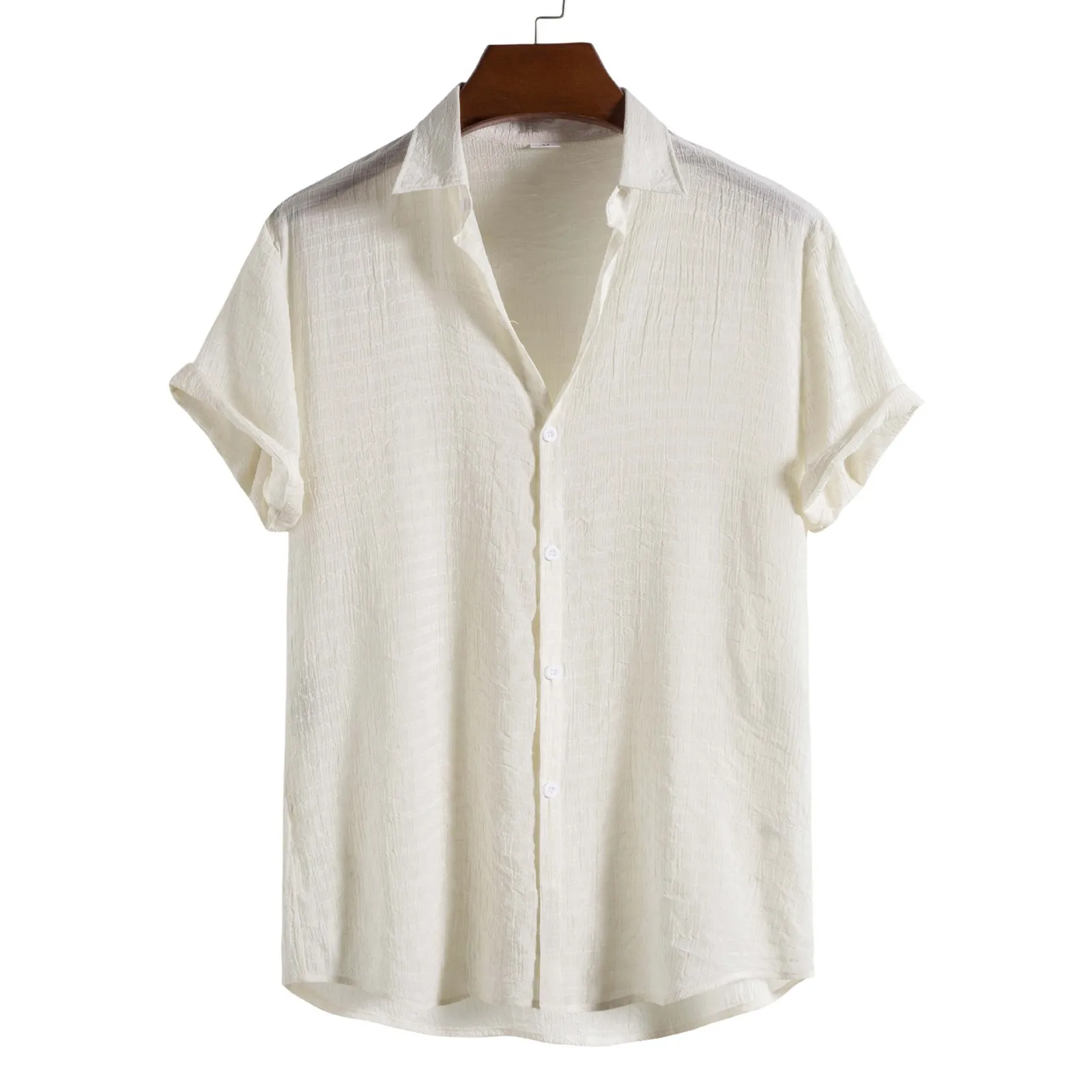 

Men's Fashion Trend Solid Color Dark Check Short Sleeved Shirt Flower Street Wear Blouse Tops For Spring Autumn