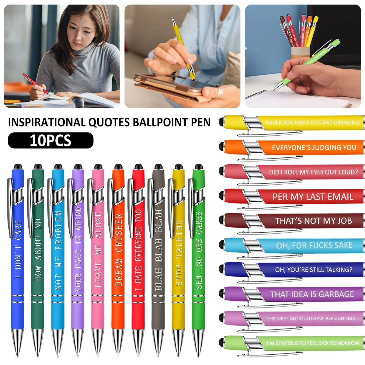 

Набор шариковых ручек с мотивационными цитатами, 10 шт., шариковая ручка 0,5 мм, Вдохновляющие шариковые ручки яркого цвета, металлическая Мот...