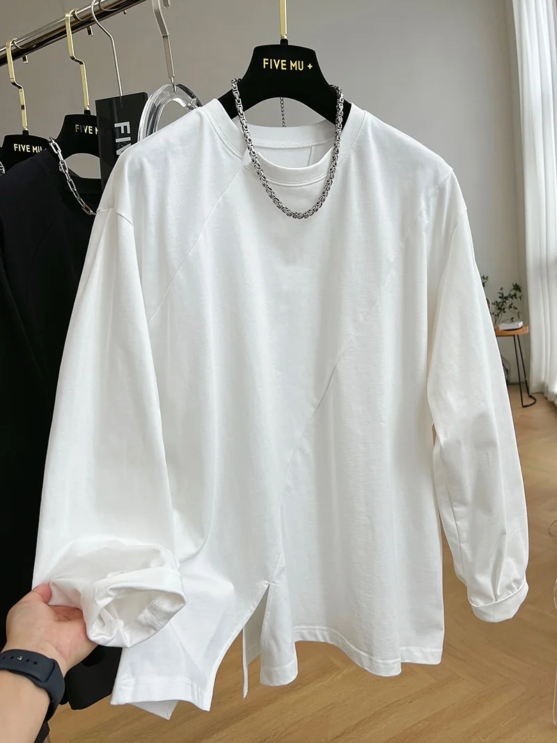 Дизайнерская нишевая Повседневная Свободная рубашка в стиле пэчворк с круглым