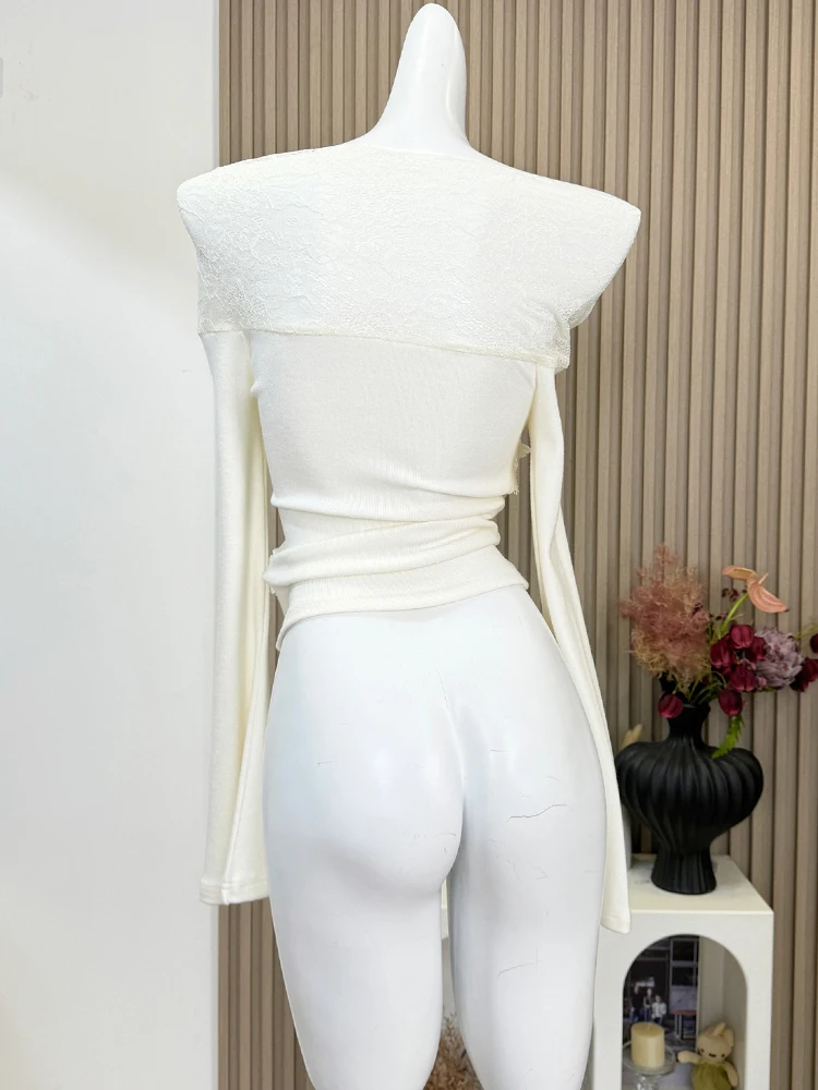 Осень-зима женская французская винтажная футболка Shoujo Girl кружевной укороченный