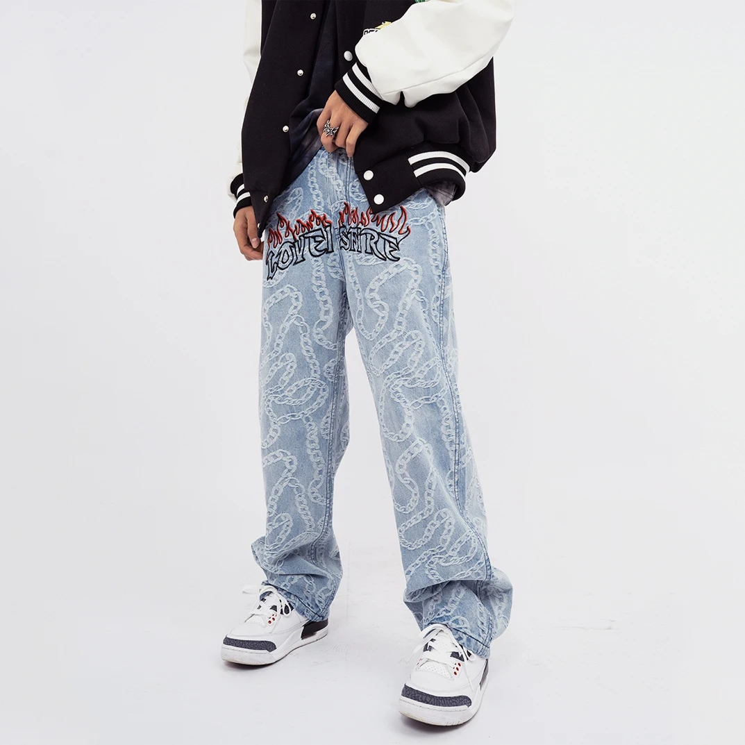 Men's Jeans High Street Embroidered Baggy Jeans Hip Hop Streetwear Men's Pants Y2K Jeans Fashionable Streetwear Brand Men Jeans