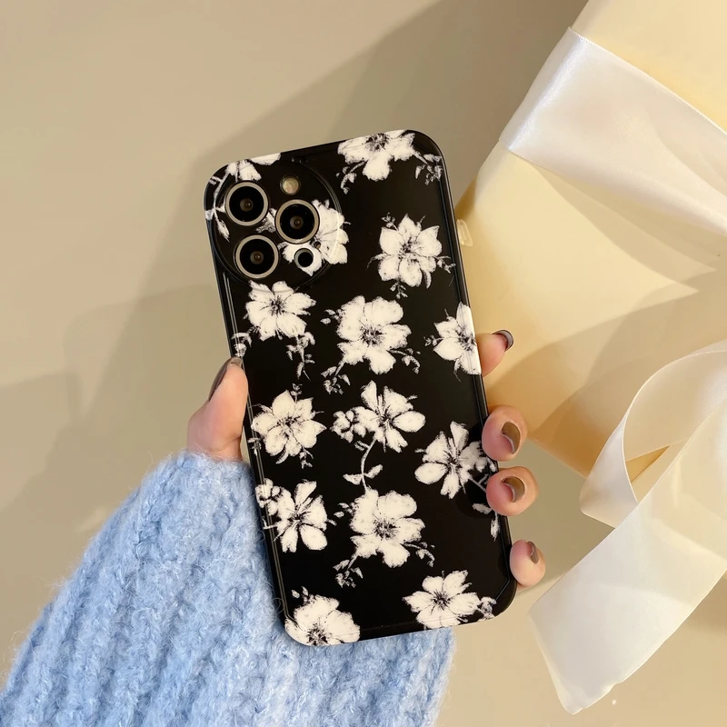 

Корейский Искусство ретро картина цветы Мягкий чехол для телефона iPhone 13 12 11 Pro Max X Xr Xs Max 7 8 Puls SE Чехлы Силиконовая задняя крышка