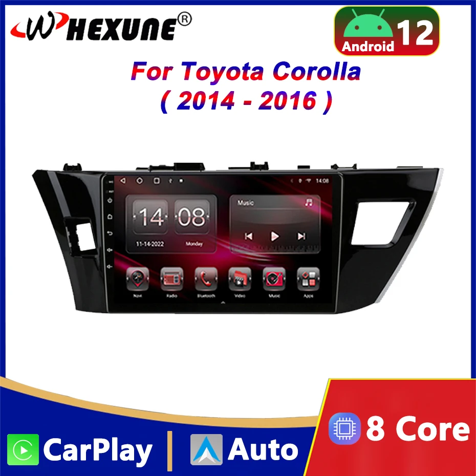 

Автомагнитола 2 Din, 4G, Android 12, мультимедийный видеоплеер для Toyota Corolla Ralink 2014-2016, Wi-Fi, Carplay, головное устройство с GPS-навигацией