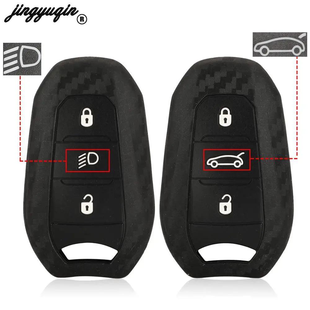 

jingyuqin For Citroen C3 C5 C4 C4L DS4 DS5 Fit Peugeot 308 408 508 3008 5008 Opel Carbon Fiber Silicone Smart Car Key Case Cover