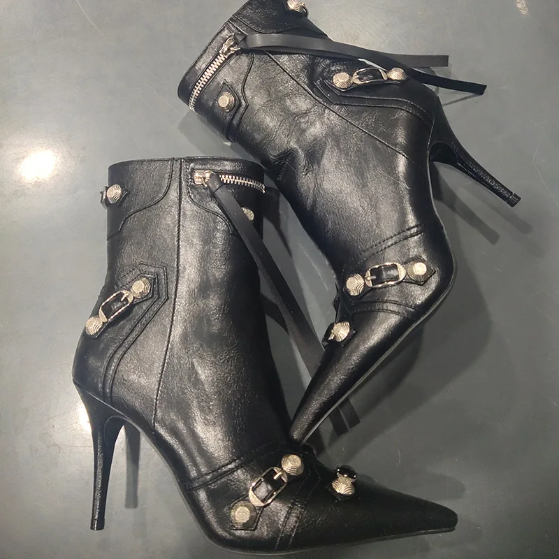 Модные дизайнерские женские ботильоны на высоком каблуке кожаные ботинки молнии