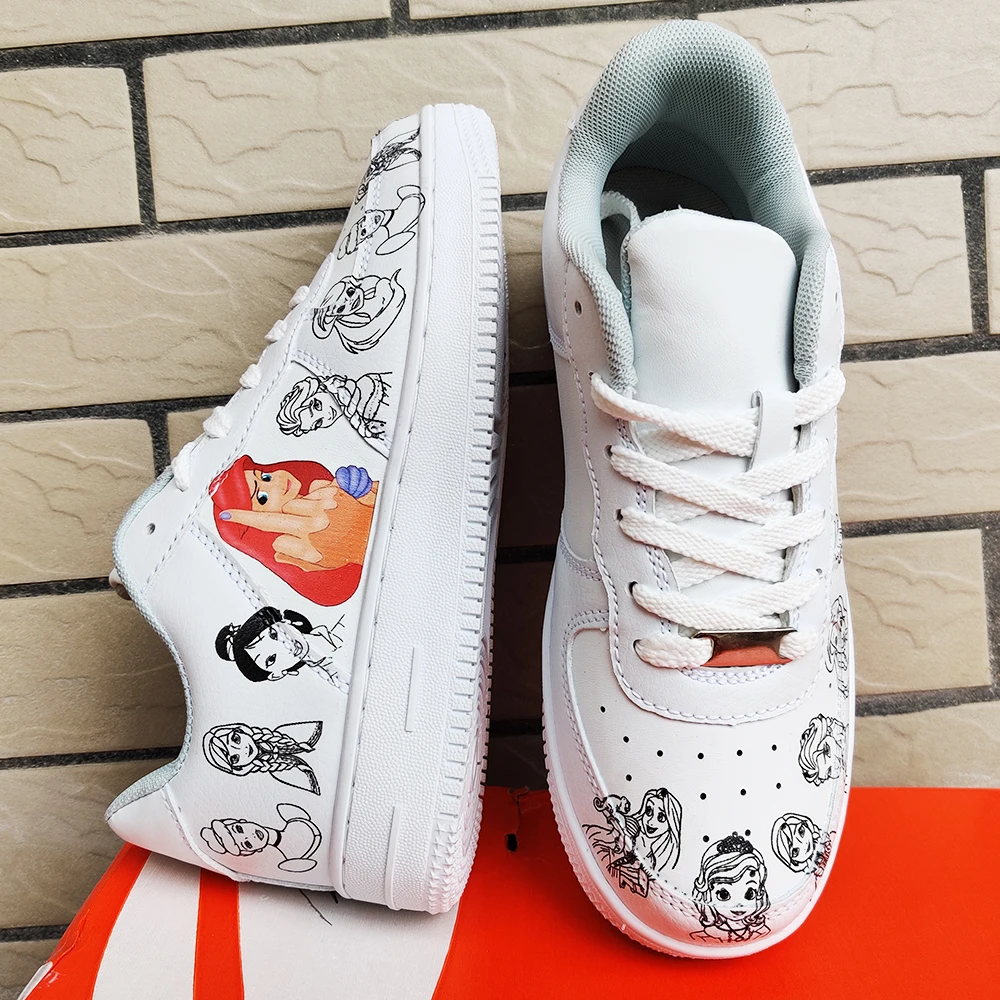 Ariel Elsa Men Women casual Shoes Male Platform Sneakers Girls Casual kateboarding Shoes flats graffiti Disney Princess Tattoo
