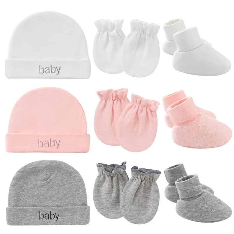 

Newborn Baby Hat Gloves Socks Set Infant Cotton Fall Casual Photography Props Soft Headwear Nightcap For Boys Girls Shower Gifts