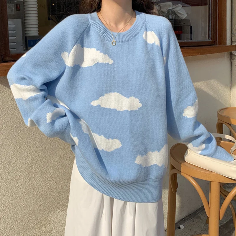 

2021 Autumn Winter Kawaii Sweater Jumpers Sweaters Korean Women Sweater Chic Causal Cloud Knitted Pullover Tops Female