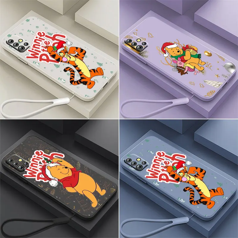 

Disney Christmas Winnie the Pooh Phone Case For OPPO Reno 7 6 SE Z Find X5 X3 X2 Neo Lite Pro Liquid Rope Funda Cover Soft Capa