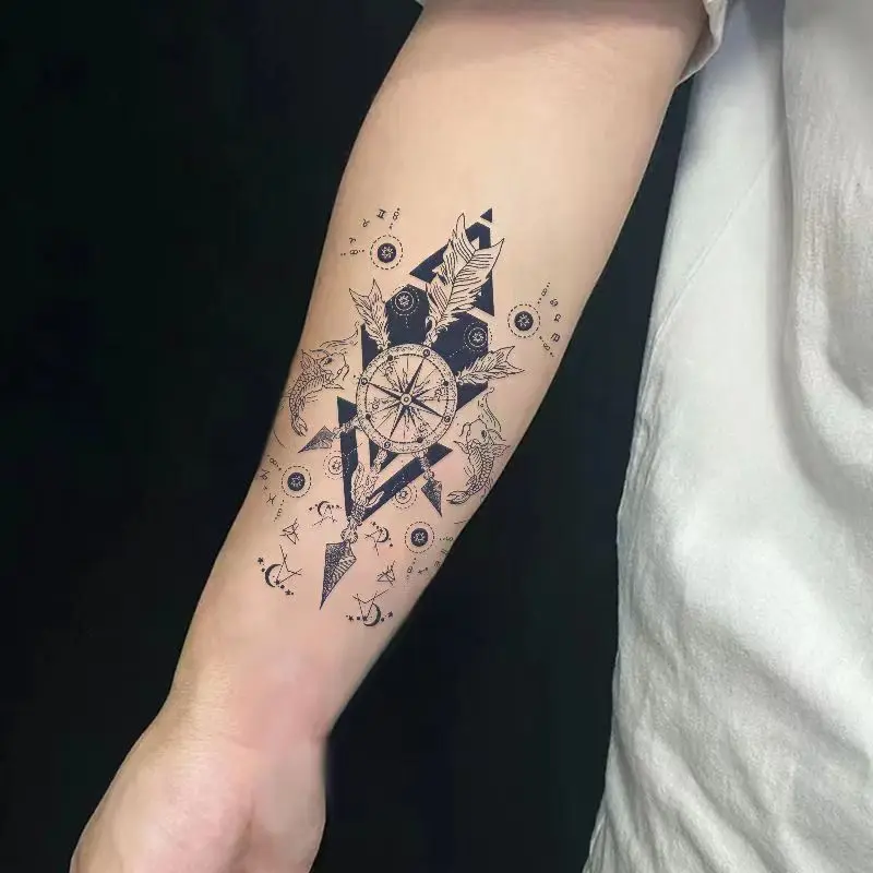 

Непромокаемая искусственная тату-наклейка «меч, перо, Компас»