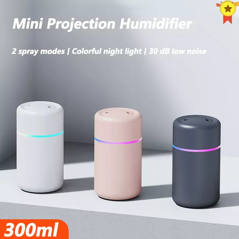 

300ml Humidifier Portable Ultrasonic Aroma Diffuser Cool Mist Maker Air Humificador Purifier WithProjection Colorful Light Home