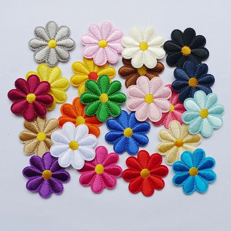 

10PCS/lots Daisy Sunflower Flower Embroidery Patch Iron on Patches for Clothing Thermoadhesive Patches on Clothes Jacket Sew DIY
