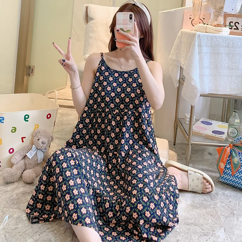 Big Fat Lady Pajamas Sling Nightdress Cotton Silk Sexy Sleepwear Women Nightwear Sleeveless