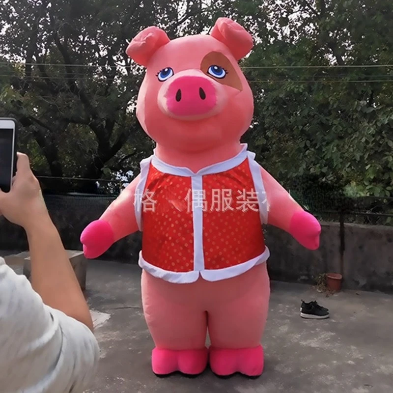 

Inflatable Pig Macot Costume People Wear Cartoon Doll Clothes To Perform Walking Hand Out Flyers Publicity Fursuit Pig