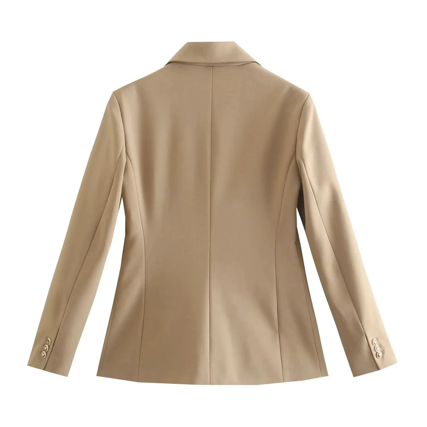 Maxdutti England Style Jacket High Street Double Breasted Notched Khaki Solid Casual Blazers Women