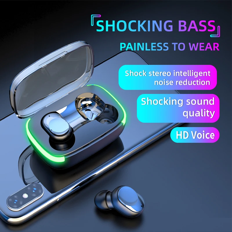 

Y60 Fone Bluetooth Earphones Wireless Headphones Stereo Bass Music Earbuds Digital Display Touch Control Headset