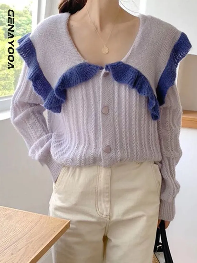 

Genayooa Streetwear Patchowrk Cardigan Women Winter 2022 Long Sleeve Loose Autumn Women Cardigan Knitted Sweater Female Korean