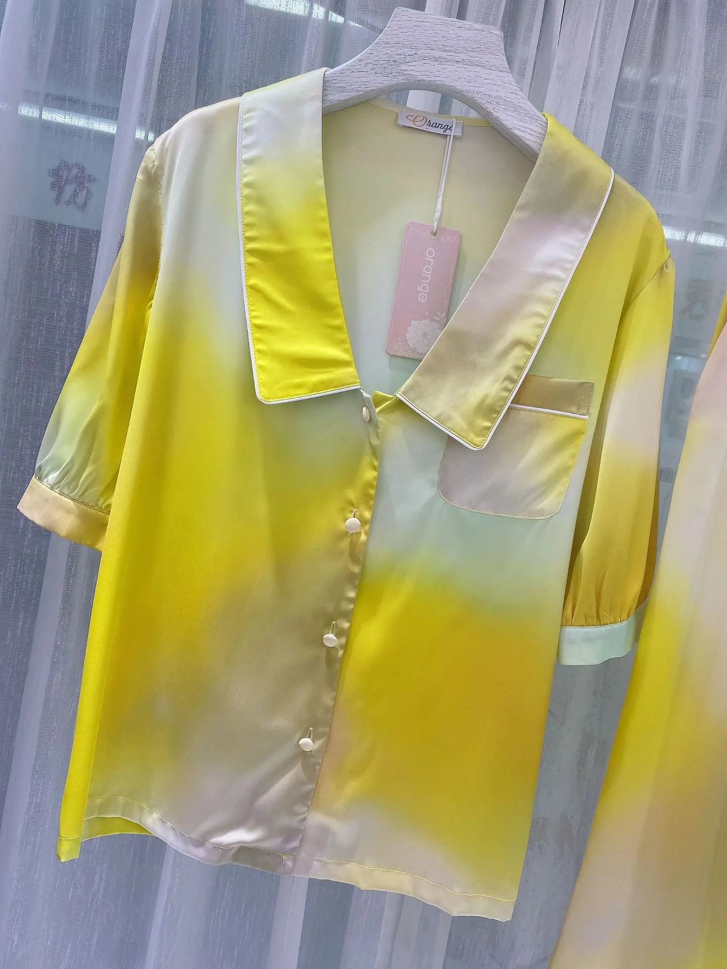 Women's Satin Pajama Set Tie-dye Print Spring Autumn Ladies Sleepwear Long Sleeve Silk Like Turn Down Collar Pijama For Female