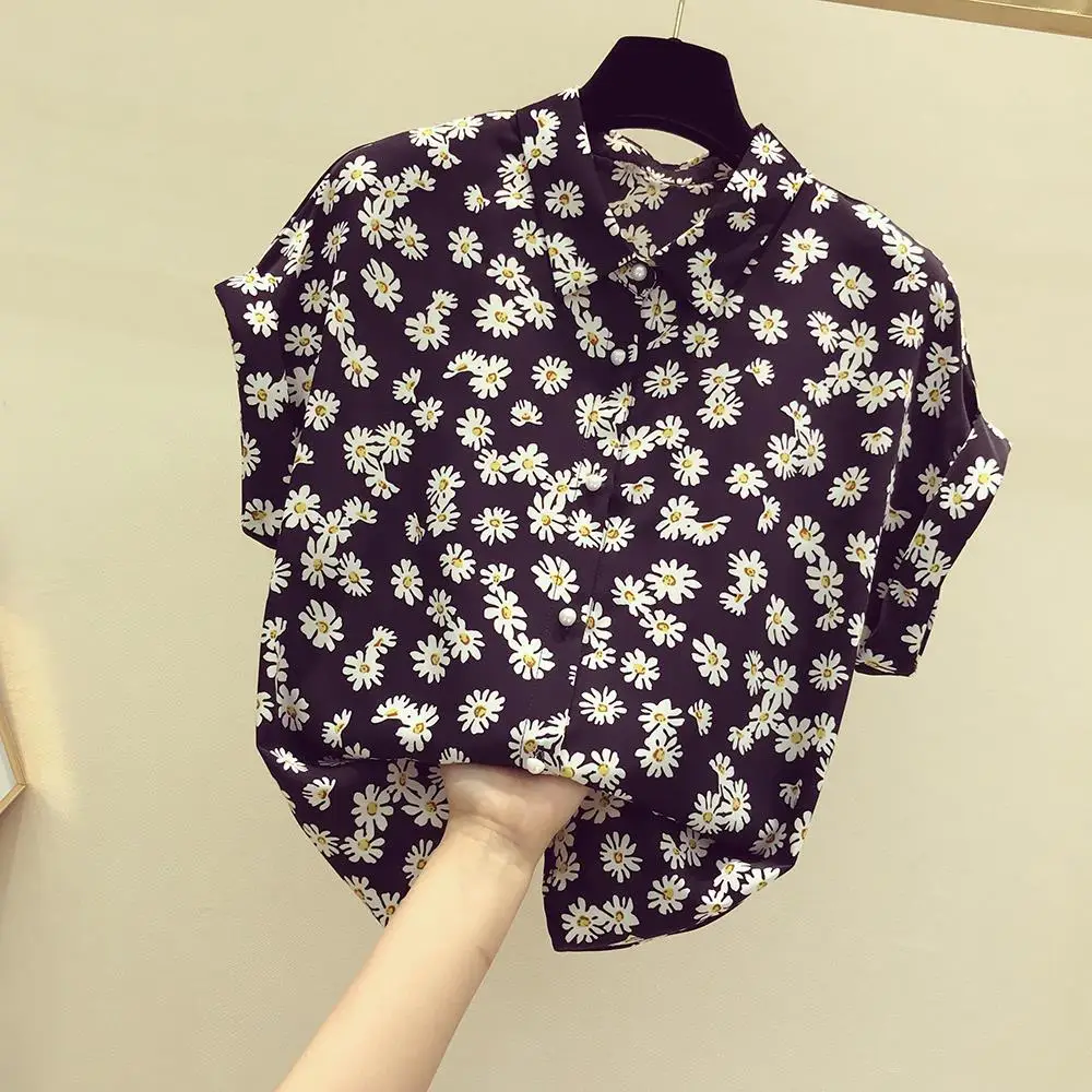 

Женская шифоновая блузка с принтом, свободная блузка с отложным воротником, размеры до 3XL , лето 2021