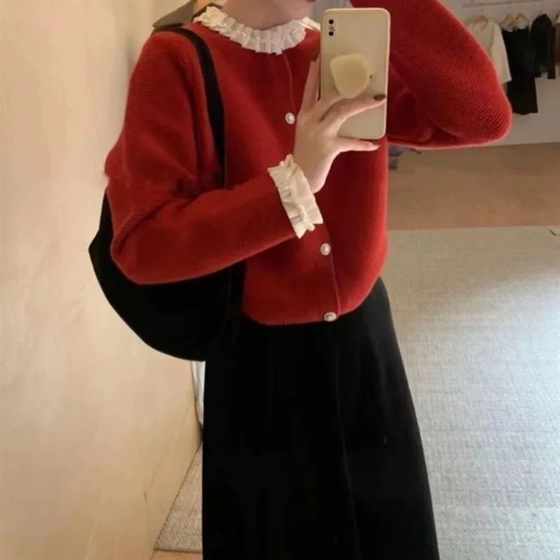 Женский кружевной вязаный кардиган новый свободный Универсальный мягкий