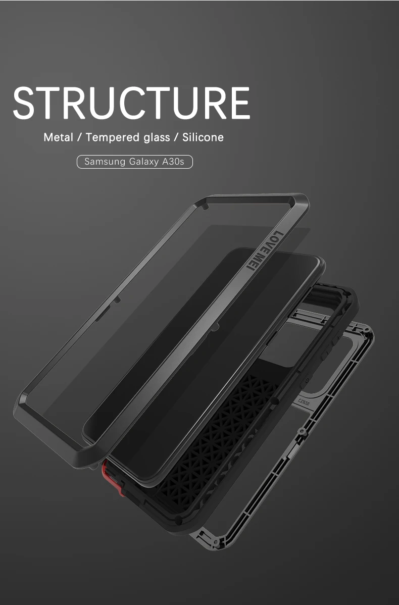 Love Mei Shock Dirt Proof Water Resistant Metal Armor Phone Case For Samsung Galaxy A30s A30 A20 A50s A70 A70s A40s A90 Cover