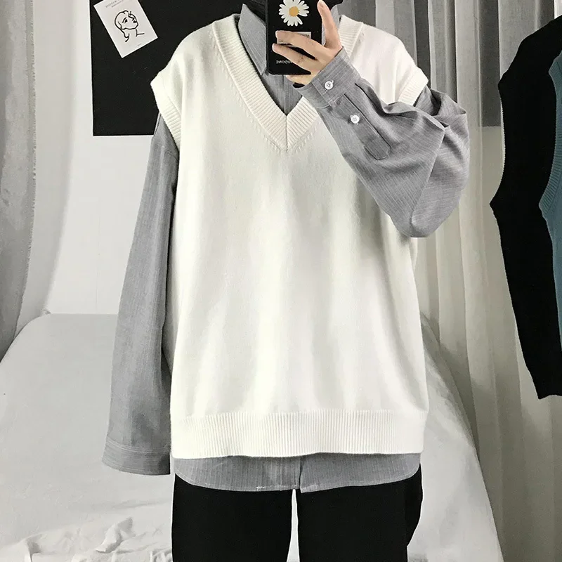 Мужской свитер с v-образным вырезом в гонконгском стиле модный однотонный