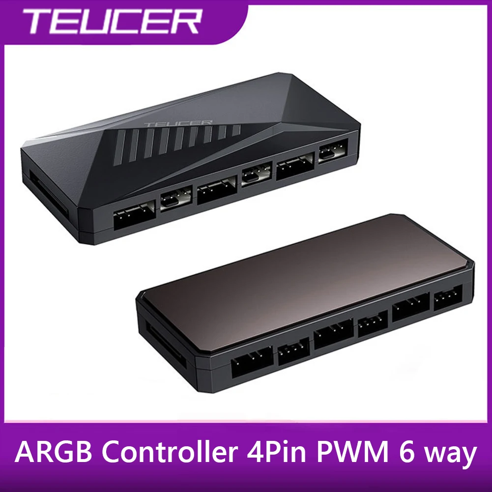 

TEUCER 1 to 6 PWM & ARGB Hub Splitter 5V/3Pin 12V/4Pin SATA Power Multi Way Splitter ARGB Controller For PC Case Cooling Fan