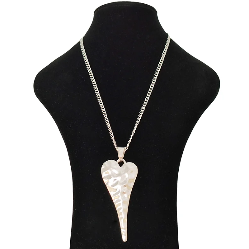 

1 x Tibetan Silver Large Hammered Heart Pendant Necklace Jewelry on Long Link Chain Lagenlook 34"