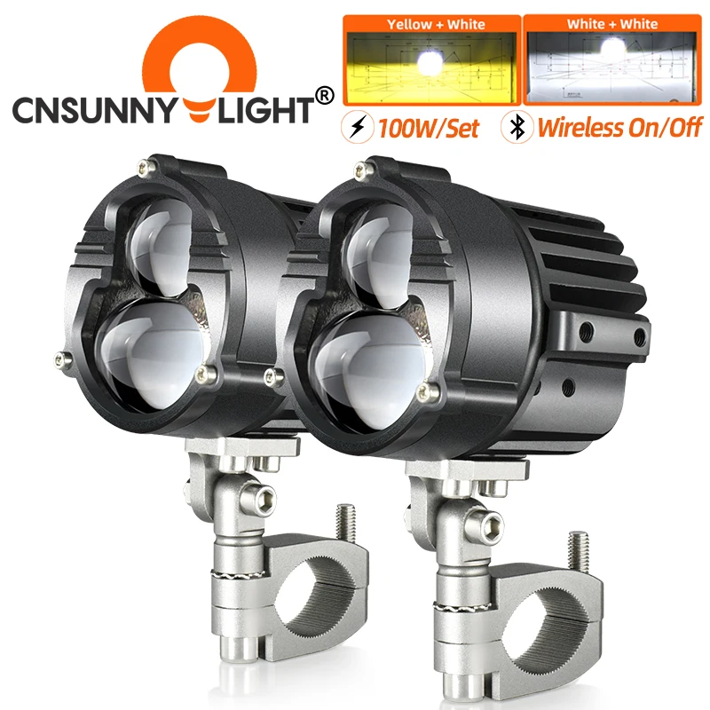 

LA30 Laser LED Motorcycle Headlight 100W High Low Lens Dual Colors Strobeflash Bike Auxiliary Biled Fog Driving Light Assembly