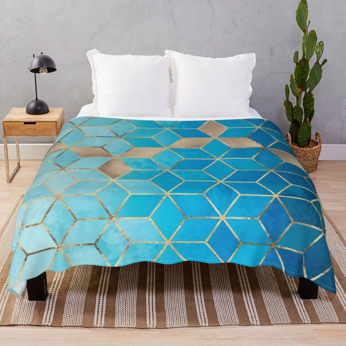 Sea And Sky Cubes Blanket Flannel Print Ultra-Soft Unisex Throw Blankets for Bed Home Couch Camp Cinema